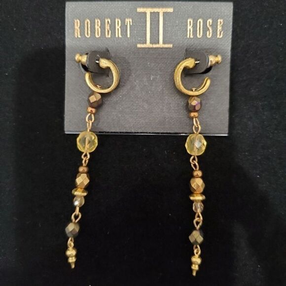 Robert Rose Runway Dangle Gold Bronze beaded - Picture 1 of 4